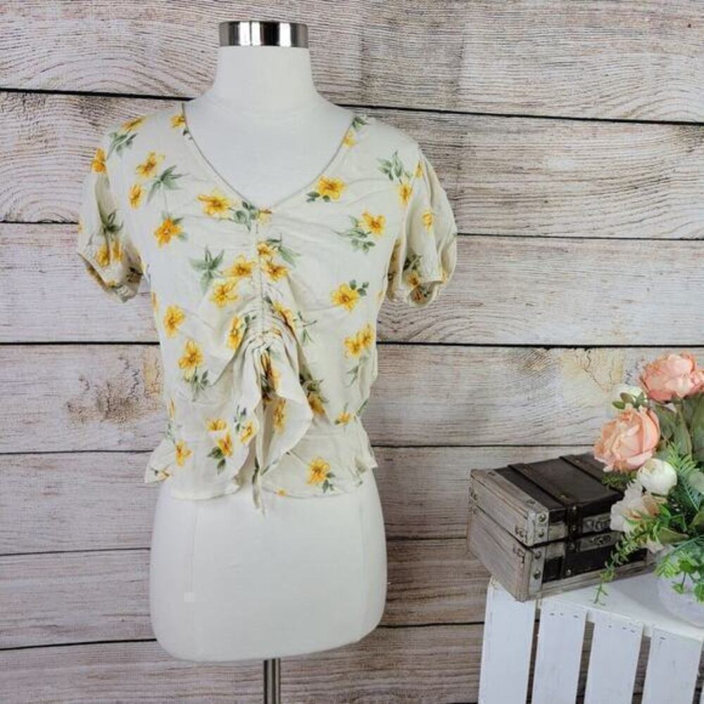 5/$25 American Eagle Outfitters Women's Floral Cinch Front‎ Top Size Extra Small